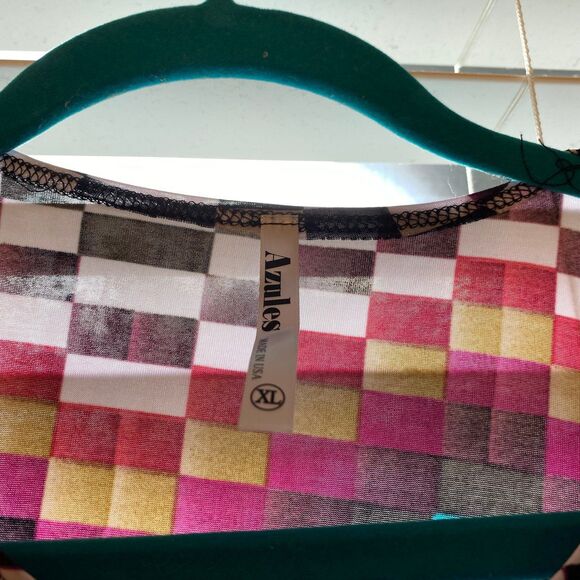 AZULES Bell Ruffle Sleeve XL Long-Line Chevron Print Top Preowned - Picture 5 of 5